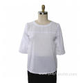 Ladies Blouse Short Sleeve Cotton Embroidery